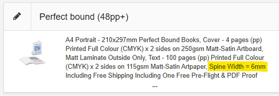 Perfect Bound Product Description Spine Width Screenshot Screenshot of Perfect Bound Product Description Spine Width