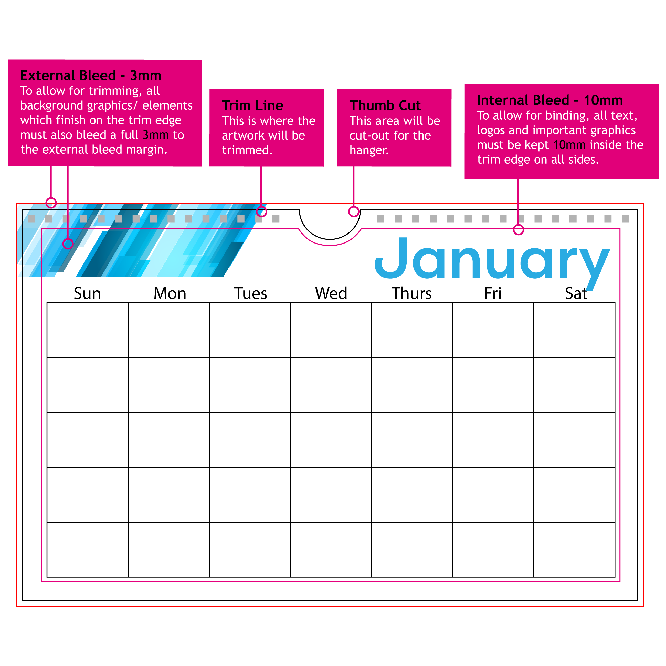 Calendar Sample Wire Binding with Hanger